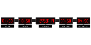 Sapling 404 Digital Clocks; Center 406 Digital Time Zone Clock - Gray Nameplate Frame