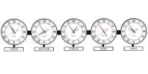 Sapling Round Analog Time Zone Clock - Dial E Hands Standard - White Nameplate